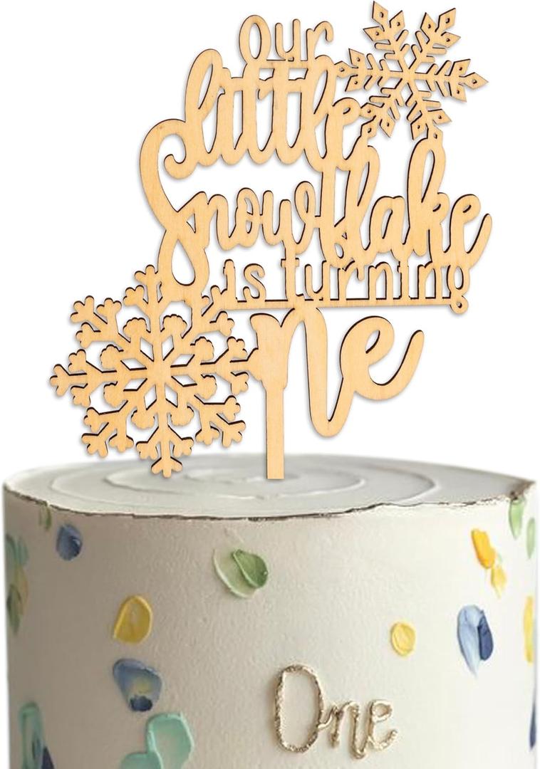 Our Little Snowflake Is Turning One Cake Topper - Winter Snowflake First Birthday Cake Topper, Winter Wonderland Frozen Christmas Party Supplies Cake Smash Decorations