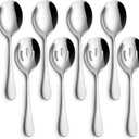 Hiware 8-Piece Serving Set - Includes 4 Spoons and 4 Slotted Spoons, 18/8 Stainless Steel Buffet Utensils - Mirror Polished, Dishwasher Safe, 8.6-Inch