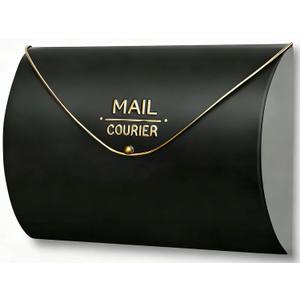 Black Wall Mount Mailbox for Outside,Waterproof Metal Mailboxes with Rust-Proof Galvanized Steel,Large Capacity Envelope Mailbox for House,12.99 x 10.35 x 3.5 Inch