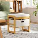 Storage Ottoman, Bamboo Footstool with Drawer, 3-in-1 Soft Ottoman with Storage, Multifunctional Footrest, Seat & Organizer for Living Room, Bedroom, Entryway Gift Set for Family