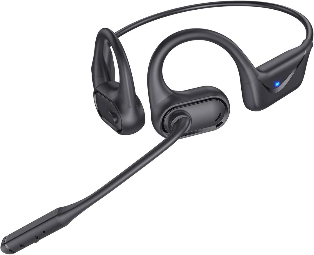 Open Ear Headphones with Mic, 29g Bluetooth Headset, Sweat Resistant,12Hrs, Dual Connect, Wireless Bluetooth Headphones with Noise Cancelling Microphone & Mute, for Work, Workout, Driving, Call, Black