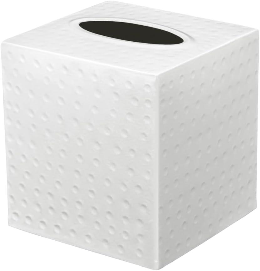 Monarch Abode Tissue Box Cover Square Hand Hammered White Metal Tissue Holder Box for Bathroom Accessory, Aesthetic Decorative Facial Napkin Cube for Modern Home Decor