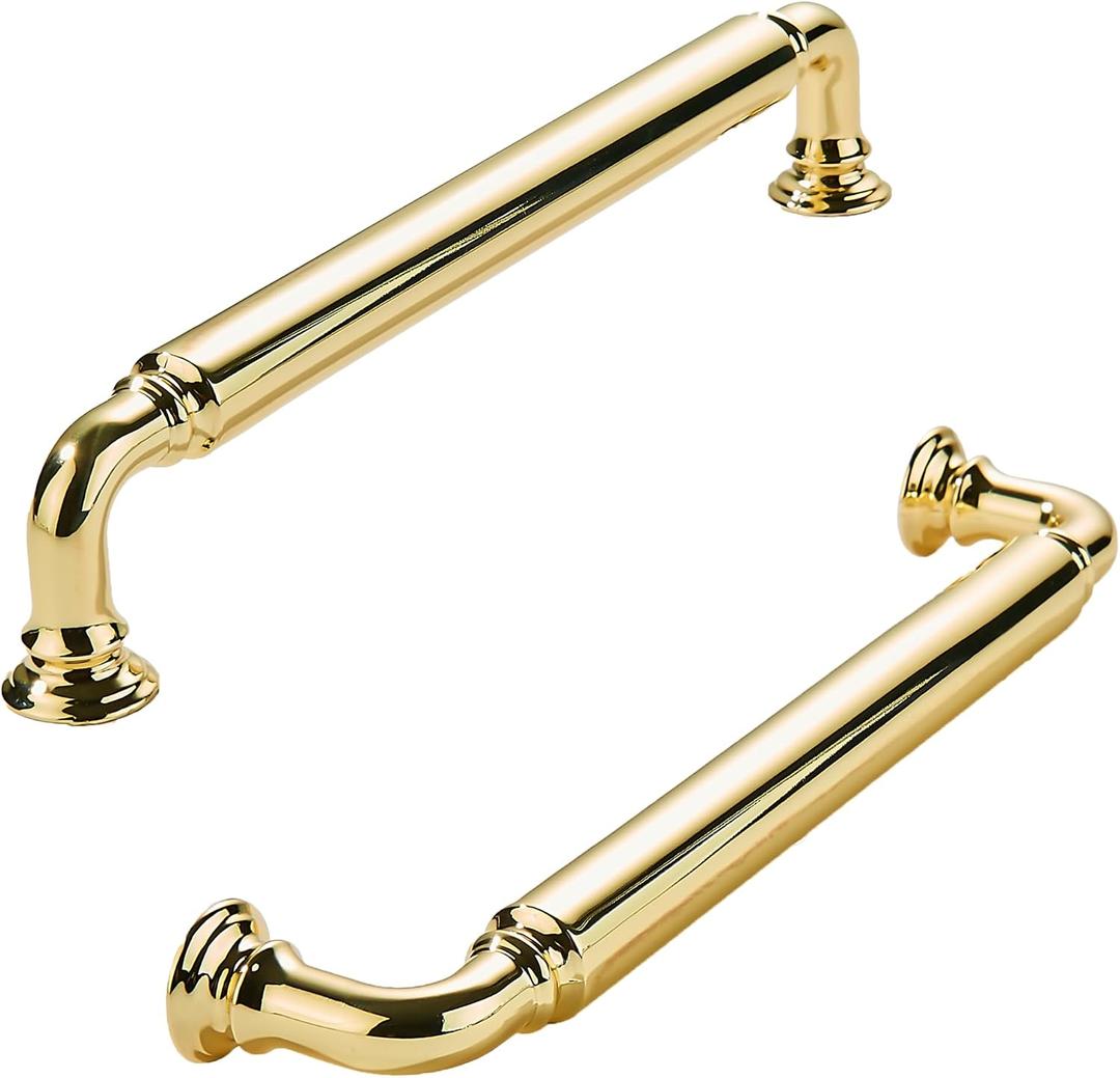 Khtumeware 10-Pack Polished Brass Heavy-Duty Solid Cabinet Pulls, 5 Inch (128mm) Hole Center,Polished Gold Drawer Pulls, Cabinet Hardware, Suitable for Kitchen Cabinets, Bathrooms and Dressers