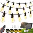 Solar Lights Outdoor Patio Lights: S14 15M 50FT Solar Powered Remote Control 3 Light Modes Dimmable Solar Waterproof Light - Shatterproof Bulbs - Camping Backyard Garden Deck Outside Yard