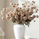 HyeFlora Fake Kiku Flowers, Faux Silk Pompon Mums Artificial Flowers, Chrysanthemum Stems Floral Arrangement Dried Flowers Vintage Decorative Indoor Home Decor Beige with Wax (Vase not Included)