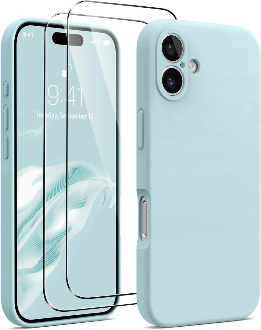 AOTESIER Magnetic for iPhone 16 Plus Case, [Compatible with MagSafe][Camera Protection], Food Grade Silicone Phone Case with [2 Screen Protectors], Anti-Scratch Protective Lining, Mint Green