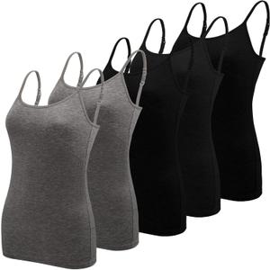 BQTQ 5 Pcs Women's Camisole Tank Top Undershirt Spaghetti Strap Basic Camisoles (Medium, Black, Dark Gray)