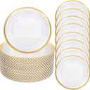 ejonirinjonir 13 Inch Gold Charger Plates,20pcs Clear Charger Plates with Gold Rim,Plastic Plate for Dinner Plate,for Family Party and Wedding