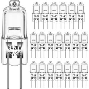 DORESshop Halogen Light Bulbs, 20 Pack G4 Bulb, Halogen Bulbs 2 Pin, 12V 20W JC T3 Bi-Pin G4 Base Dimmable 3000K 2 Pin Light Bulbs for Under Cabinet Puck Light, Chandeliers