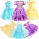 Princess Costume Trunk for Toddler Girls, 3 Pcs Fancy Dress Up Outfit for Little Kids Birthday Christmas 2-4Y
