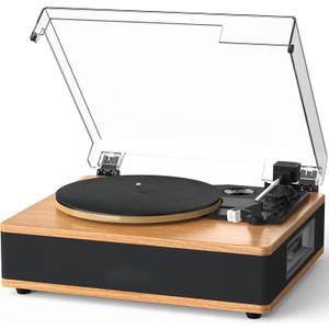 Vinyl Record Player with Built-in Speakers Bluetooth Record Player Support Bluetooth in & Out High Fidelity 3-Speed Turntable with AT-3600L Magnetic Cartridge Support RCA Output Auto Stop Walnut