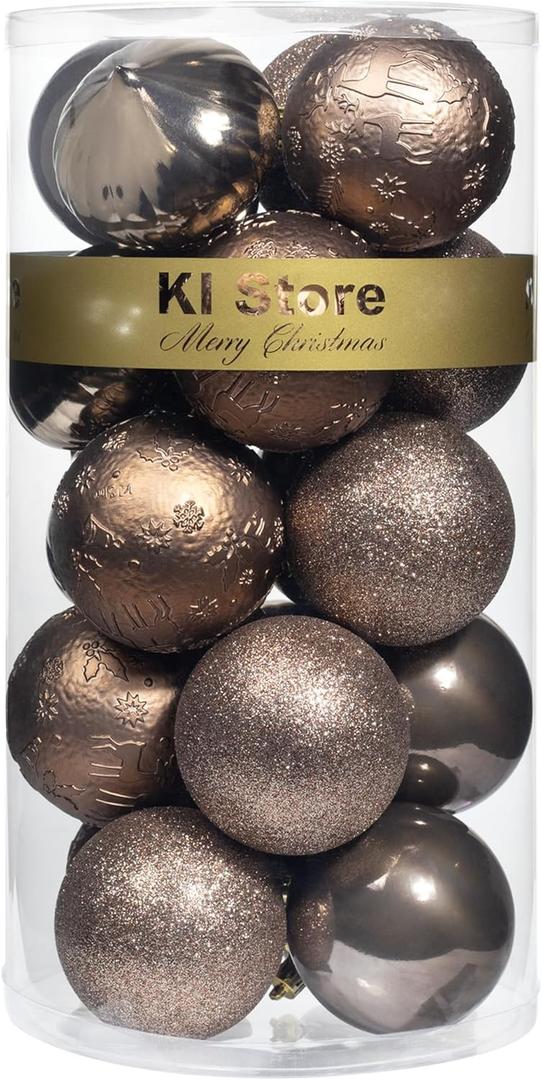 KI Store Coffee Brown Christmas Balls 20pcs 3.15-Inch Christmas Tree Decoration Ornaments for Xmas Tree Holiday Wreath Garland Decor Ornaments Hooks Included (Latte)