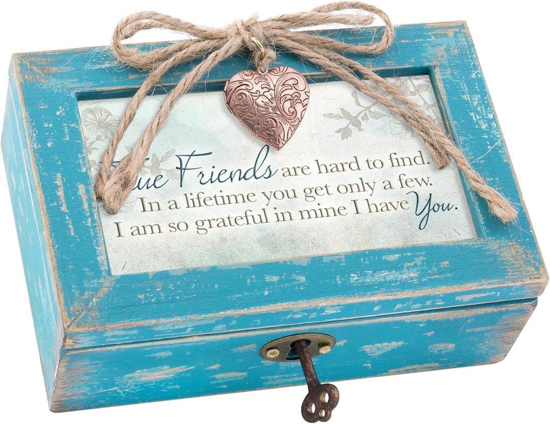 Cottage Garden True Friends Grateful Petite Locket Distressed Music Box, Blue