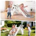 Babytronic Toddler Slide Indoor & Outdoor Playground, 4-in-1 Baby Slide with Climber, Basketball Hoop & Ring Toss, Foldable Freestanding Kids Slide, Climber Playset for Toddlers Ages 1-3, Cream & Gray