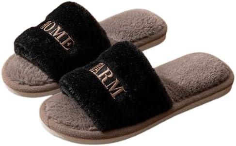 Fuzzy Open Toe Slippers for Women Indoor Cozy Slip On House Slides Shoes Gifts for Womens Her Mom House Shoes Indoor Outdoor Lightweight Couples Slippers Elderly Seniors NonSlip Sole Autumn Spring Bedroom Shoes Warm Simple Minimalist,Black and Gray (Black, M)