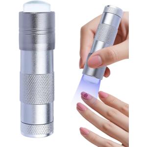 Handheld Nails Art UV Press Light, UV Lamp with French Nail Stamper Head Art Stamp Polish Print Quick Dry Lamp Small Glow Flashlights with 12 LED Lights, Portable Light Nail Dryer for Gel (Silver)