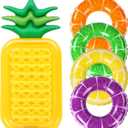 5 Pack Pool Floats Kids Fruit Inflatable Pool Floats Swim Ring Lemon Swim Tube Rings with Inflatable Surfboard for Kids Luau Hawaiian Beach Birthday Party Decoration