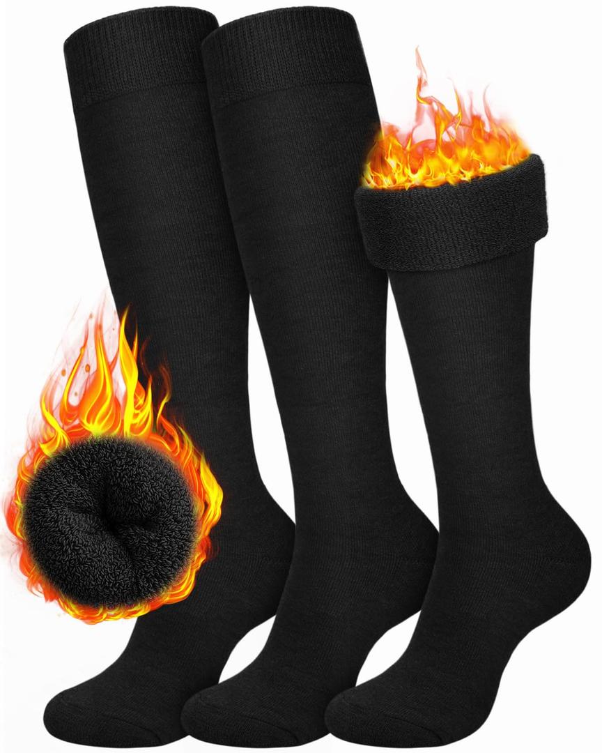 CTHH 3 Pairs Warm Knee High Socks for Women - Thick Cotton Thermal Boot Socks for Hiking, Running, Work, Gifts, Winter Size 5