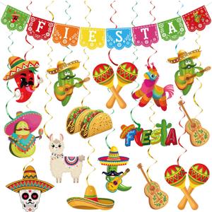 25 PCS Mexican Fiesta Party Decorations Mexico Fiesta Banner Cinco De Mayo Hanging Swirls for Mexican Theme Taco Birthday Party Decorations