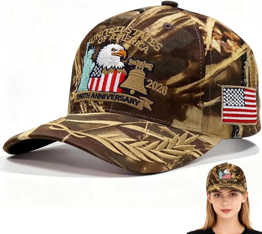 250 Anniversary USA Hat, USA Baseball Cap 1776-2026 American Eagles Hat Patriotic Embroidered Hats for Men Women (Camouflage)