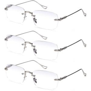 TERAISE Frameless Metal Reading Glasses for Men/Women Blue Light Blocking -Rimless Fashion Comfortable Computer Eyeglasses (3pcs Silver)