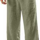 Mens Linen Pants Yoga Beach Loose Fit Casual Summer Elastic Waist Drawstring Baggy Trousers with Pockets (XXL)