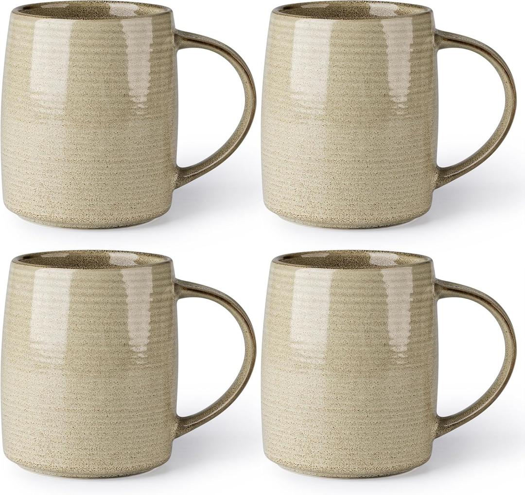 GBhome Large Coffee Mugs Set of 4, 18oz Handmade Ceramic Coffee Mugs Set with Gradient color for Latte/Tea/Beer/Hot Cocoa, Dishwasher & Microwave Safe, Cappuccino (Khaki)