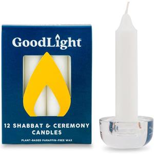 Paraffin-Free Shabbat Shabbos Sabbath Candles - Pack of (12) White