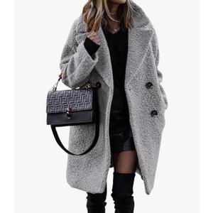 BTFBM Women Winter Faux Fur Coats 2026 Lapel Long Sleeve Fuzzy Fleece Outerwear Button Down Sherpa Jackets Fall Outfits, Small