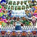 Birthday Party Decorations - Theme Children's Party Supplies Included Happy Birthday Banner, Backdrop, Hanging Swirls, Tablecloth, Cupcake Cake Toppers, Latex Balloons and Foil Balloons