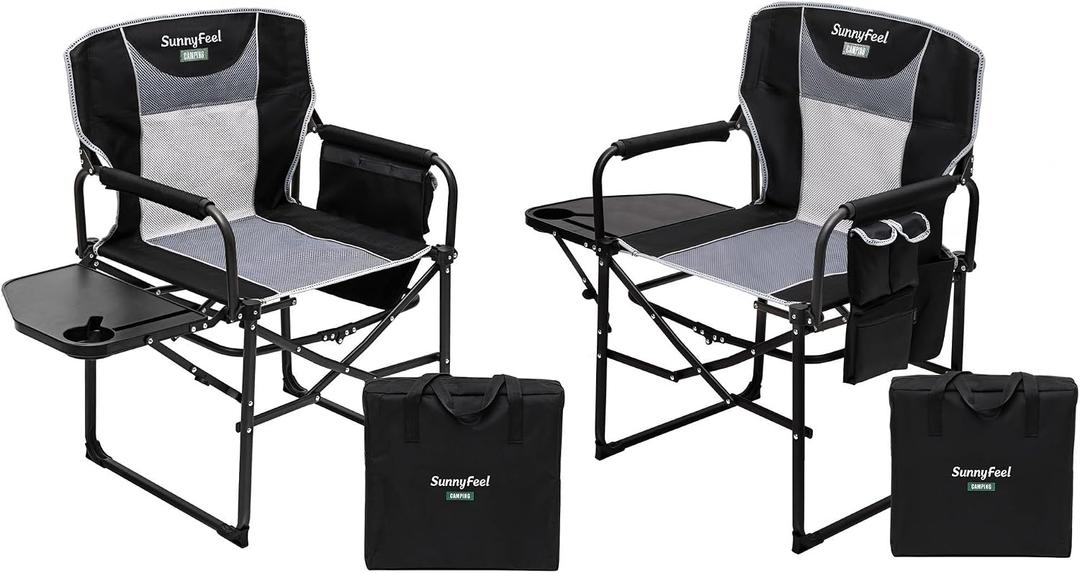 SUNNYFEEL Oversized Camping Directors Chair 2 Pack, Portable Folding Lawn Chairs for Adults Heavy Duty with Side Table,Pocket for Beach, Fishing,Picnic,Concert Outdoor, Foldable Camp Chairs