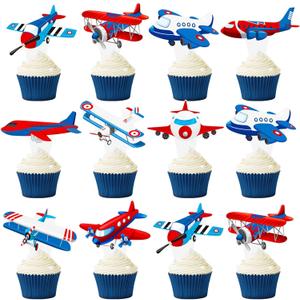 Airplane Cupcake Toppers Airplane Birthday Party Decorations 48PCS Plane Cupcake Picks Aircraft Helicopter Cake Decor for Aviation Theme Pilot Baby Shower Birthday Party Supplies