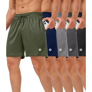 lomsoe 5 Pack Gym Shorts Men 5 Inch Quick Dry Mesh Shorts Men Lightweight Training Athletic Running Shorts with Pockets, Medium