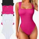 OQQ Women's 3 Piece Bodysuits Sexy Ribbed Strappy Square Neck Sleeveless Tummy Control Tank Tops Bodysuits L