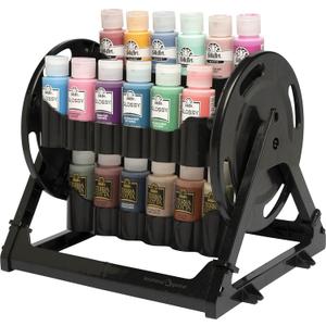 Plaid Rotational Organizer Storage Container That Stores 24 Standard 2 fl oz Bottles of Acrylic Paint for DIY Arts and Crafts, 31100, Black