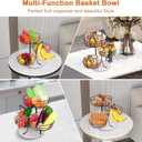 Livabber Fruit Basket Bowl with Banana Hanger, Metal Fruit Vegetable Storage Basket with Banana Holder for Kitchen Counter, Detachable Organizer for Bread Snack Produce (Black, 3-Tier Marble Base)