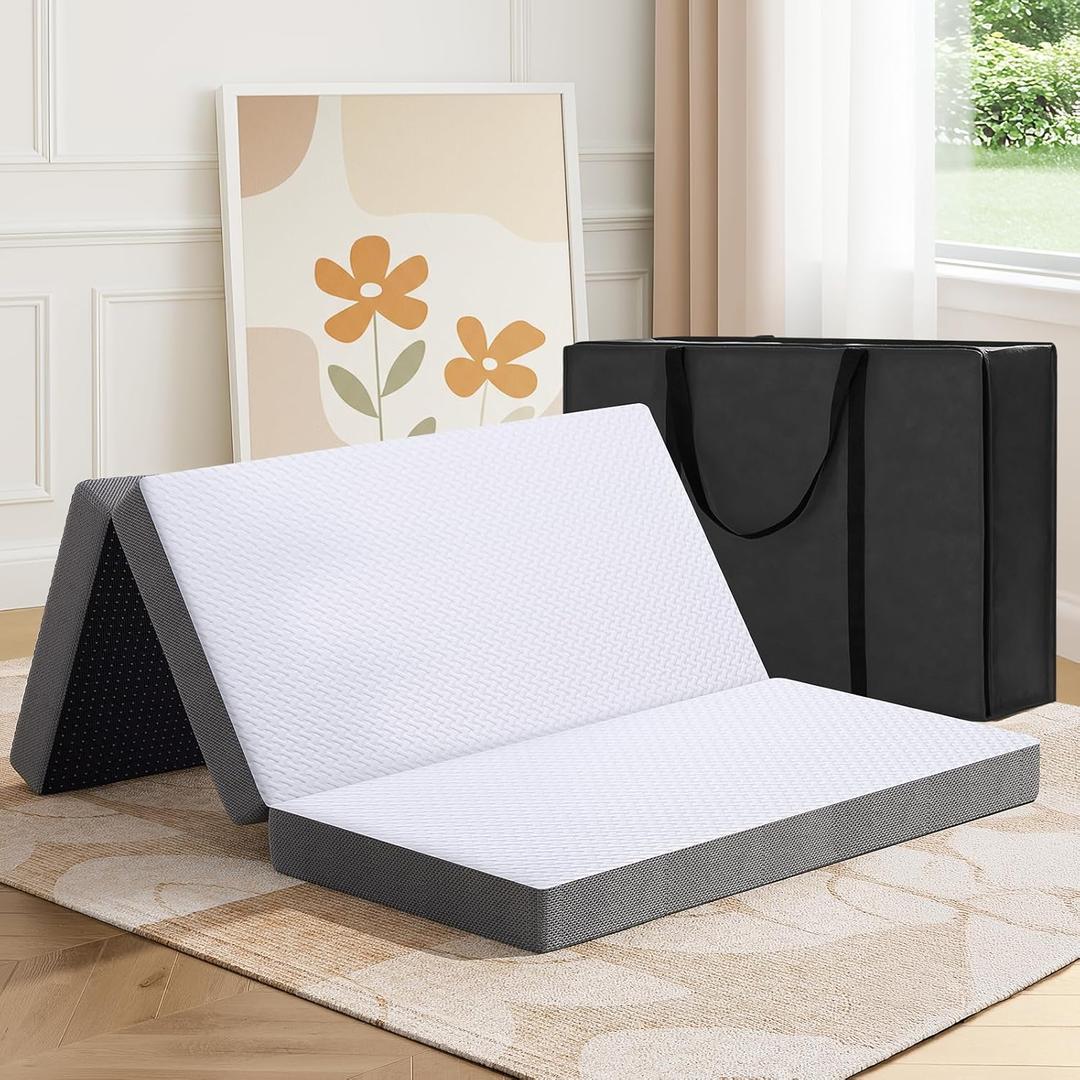 MASVIS Trifold Mattress, 3 Inch Memory Foam Foldable Mattress with Washable Cover, Tri-Folding Floor Bed for Camping, Twin XL
