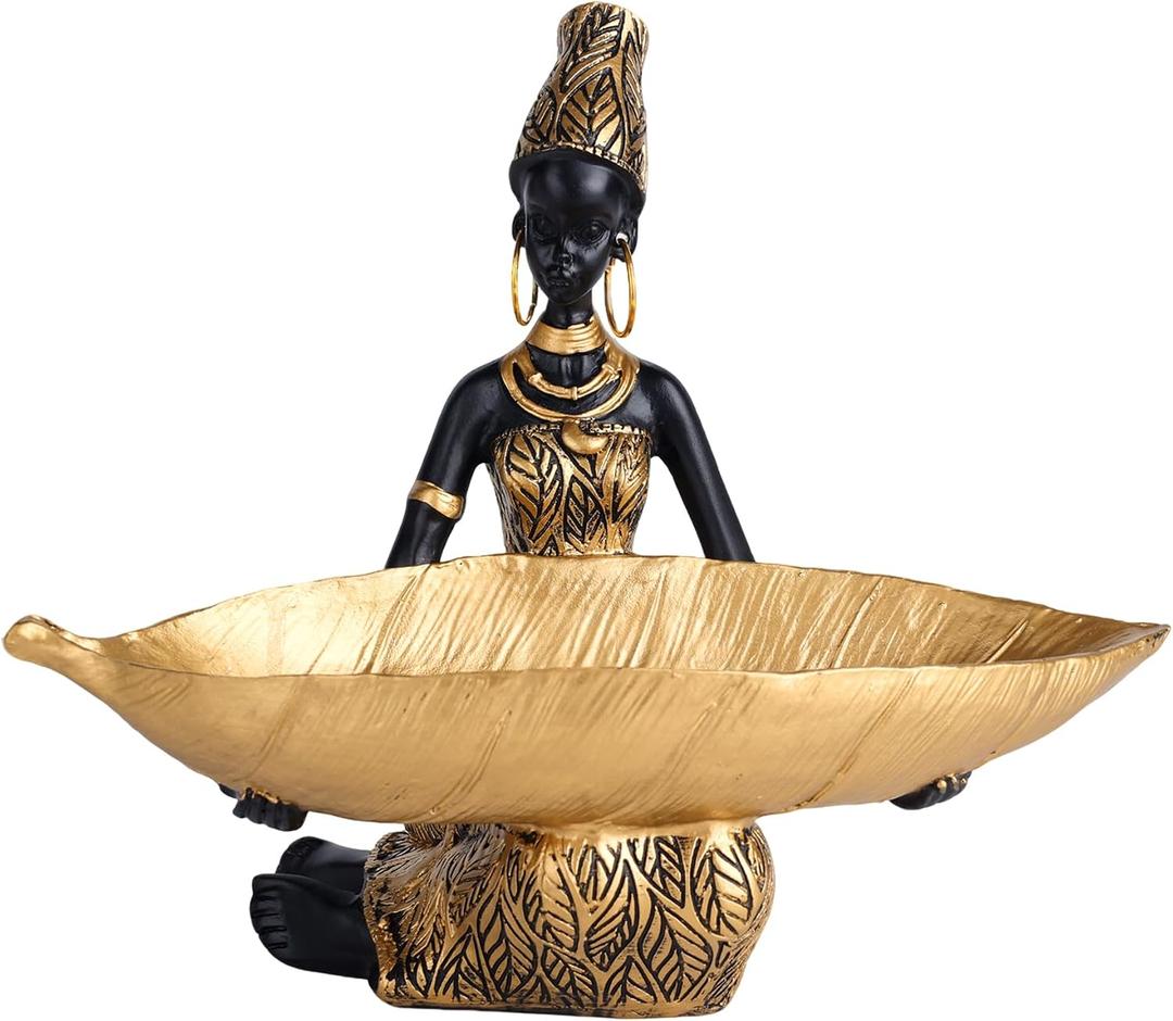 African Woman Resin Statue-Gold Statues for Home Decor Accents