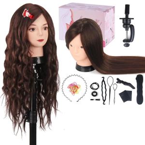 Mannequin Head Human Hair, Beauty Star Doll Head for Practice Hair Styling, 80% Real Hair Cosmetology Makeup Hairdressing Training Manicanequin Head with Clamp Stand + DIY Braiding Set (Dark Brown)