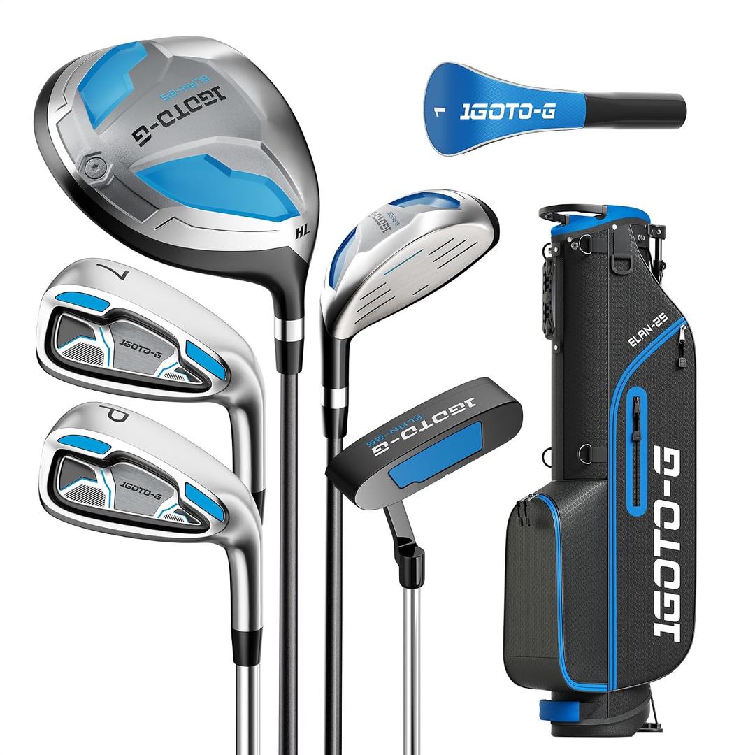 7 Pieces Golf Clubs Set for Men & Women Complete Golf Clubs Full Set Includes Stand Bag with Rain Hood, 1# Driver, 5# Hybrid, 7# PW# Irons and Putter, Hand Orientation: Right