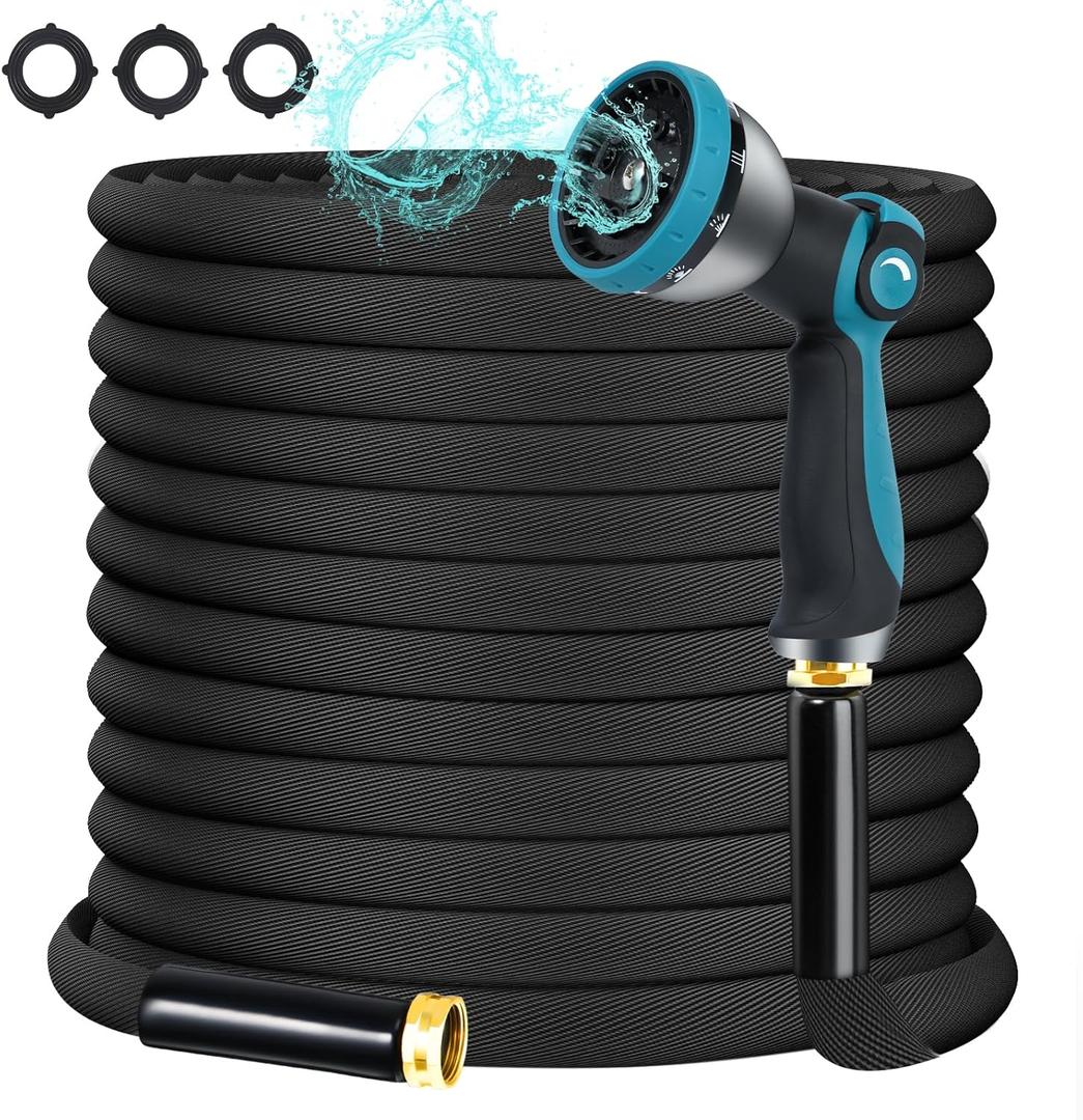 Garden Hose 100FT, Non-Expanding Hose Sturdy & Lightweight Water Hose, No-Kink, Tough & Flexible Hose, Crush-Proof for Yard, Lawn, Outdoor, Car Wash, Marine and Camper