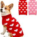 2 Pack Valentines Dog Sweater, Knit Pet Small Dog Sweater Holiday Valentines Day Outfit Clothes for Small Medium Large Dogs Pets (Red & Pink, X-Large)
