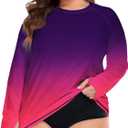 FOREYOND Plus Size Rash Guard Shirts for Women Long Sleeves UPF 50+ Sun Protection Loose Fit Swimming Tops Swimwear (3X-Large Plus, Gradient Purple)