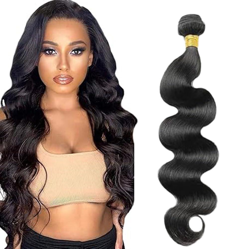 Body Wave Human Hair Bundles 1 Bundle 16 Inch Natural Black Bundles Human Hair Extension Single Bundle Color 1B# Double Weft 100g Unprocessed Brazilian Virgin Hair