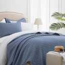 SunStyle Home Twin Quilt Bedding Set Blue, Lightweight Comforter Bedspread Blanket Twin Size Quilt, Durable Quilted Stitching Coverlet with 1 Pillow Sham in Diamond Pattern All Seasons 2pcs Kids