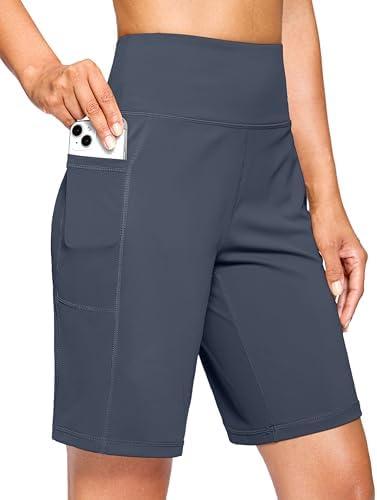 G Gradual Women's 9" Bermuda Long Shorts with Pockets High Waisted Athletic Knee Length Shorts for Women Walking Workout S