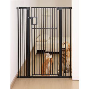 No Pawblems Upgraded 55" Extra Tall Pet Gate for Cat, 29-43" Auto Close Cat Gate for Doorways/Stairs/Hallways, NO Drilling Pressure Mounted Tall Dog Gate Indoor, 1.37" Pet-Safe Gap, Black
