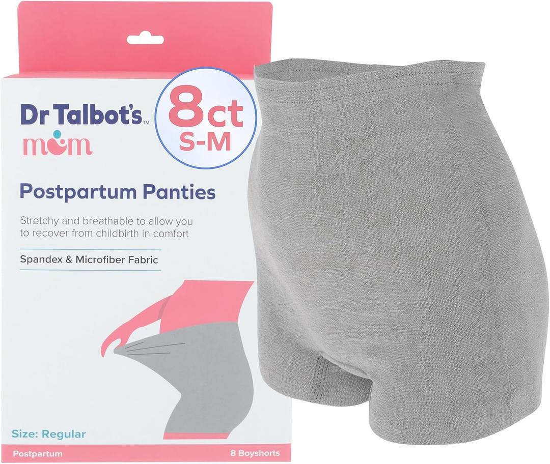 2 x Dr. Talbot's Mom Postpartum Underwear - 8 Count - Size Small to Medium Disposable Panties for Postpartum Care - Gray