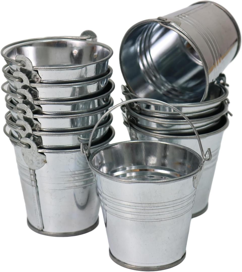 GIFTEXPRESS 12 Pack Mini Metal Buckets with Handles, Small Galvanized Tin Pails for Party Favor, Succulent, Wedding