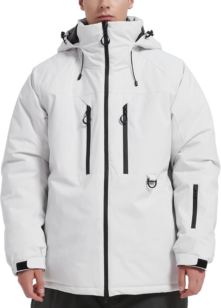 Mens Waterproof Ski Jacket Snow Coats Mountain Snowboarding Windbreaker Hooded Parka (XX-Large, White)